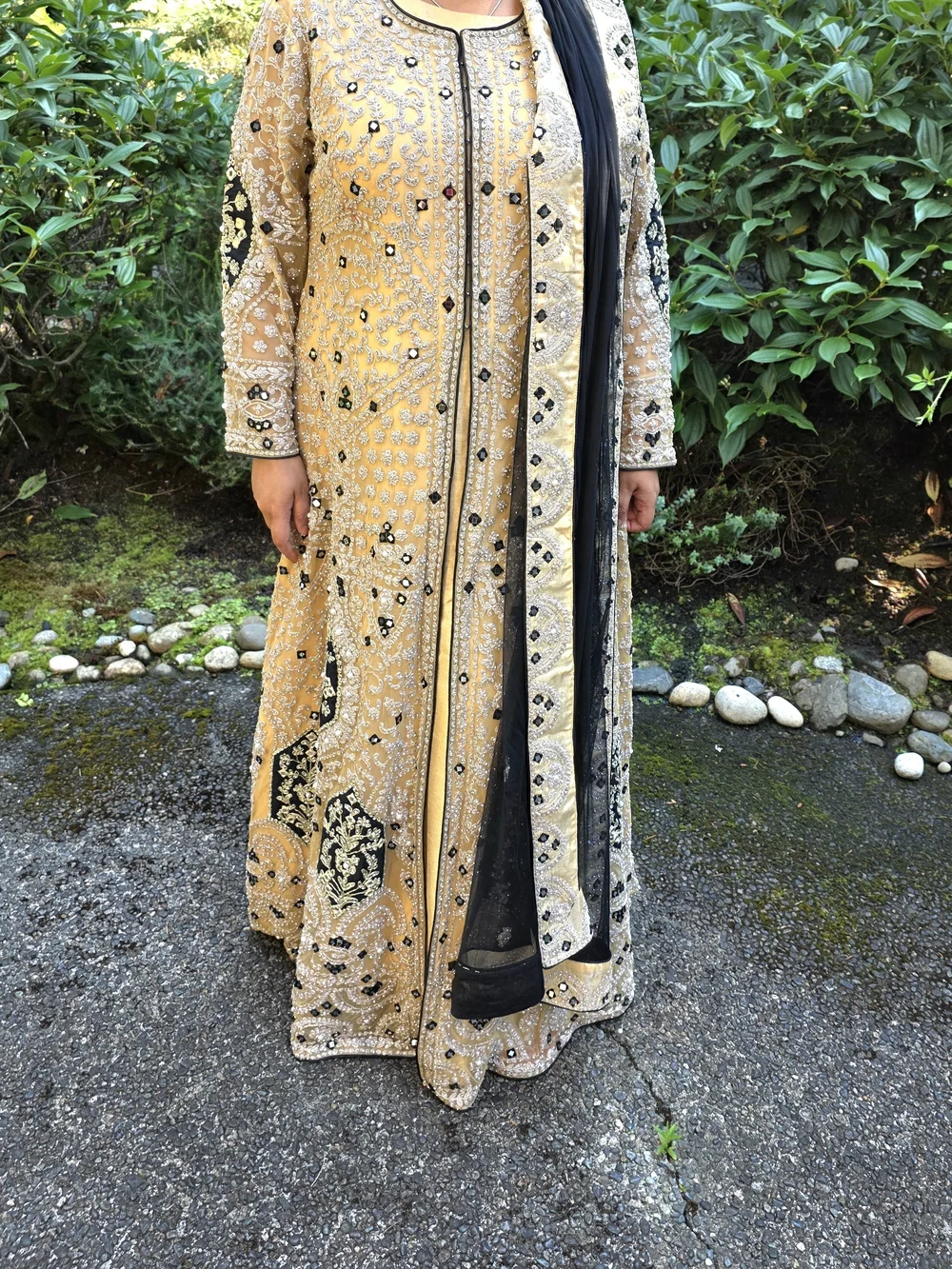 Embellished Gold Long-Sleeve Formal Anarkali Indian Dress
